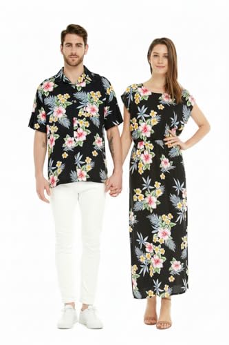 Image of Matchable Couple Hawaiian Luau Shirt or Maxi Simple Dress in Hibiscus