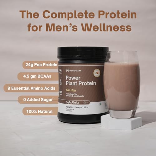 Image of Men Power Plant Protein (Caffe Mocha-500gm) Pack of 1 | Sugar Free | 5 Natural Herbs | 4.5gm BCAAs | Support Immunity, Fertility & Weight Management | Easy to Digest