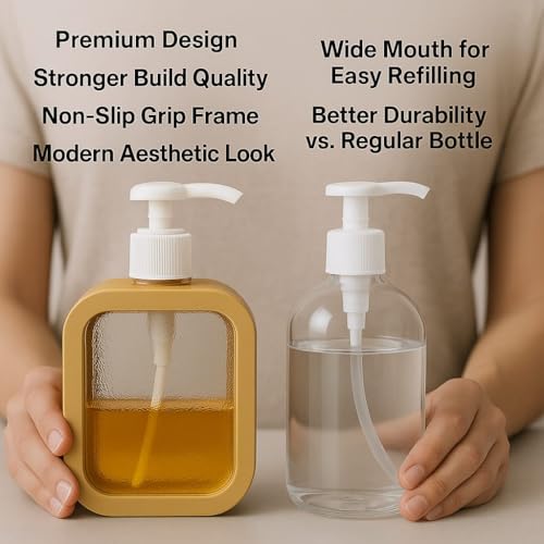 Image of Liquid Soap Dispenser | Refillable Pump Bottle for Hand Wash, Dish Wash, Shampoo, Conditioner, Shower Gel | Bathroom & Kitchen Use | Transparent Plastic | 300ml (Brown)
