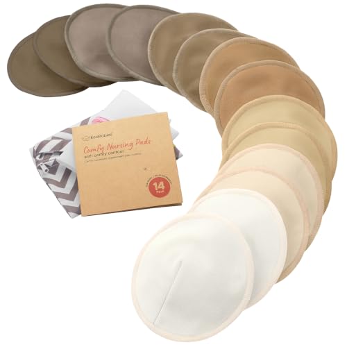 Image of Organic Nursing Pads, 14 Washable Breast Pads,Wash Bag (Coffee, L 5") | Viscose Derived from Bamboo, Breast Pads for Breastfeeding, Reusable Nipple Covers, Breastfeeding Essentials, Soft, Absorbent