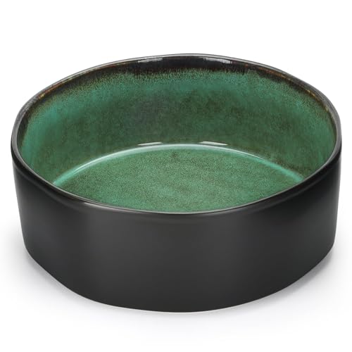 CSYY Cuenco Grande para Sopa Artesano Cerámica Hecha a Mano Negro por Fuera/Retro Verde Oscuro por Dentro Tazón de Mesa para Sopas, Ensaladas Pasta y Postres (2300ML)