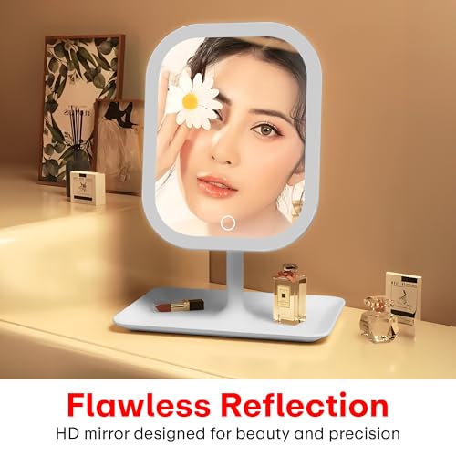 Image of Prime Pick Beauty Pro Makeup Mirror 360 Degree Rotating Plastic Vanity Mirror Non LED Lightweight Durable Tabletop Square Mirror for Home Travel Multipurpose Use White Pack of 1