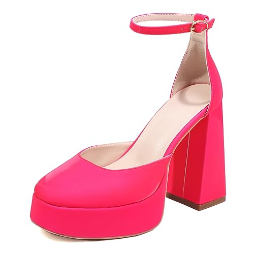 Sandales pour mariée en satin rose-rouge à bout rond et plateforme