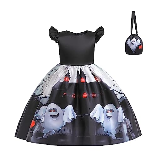 Eoailr Toddler Halloween Costume Kids Girls Off Shoulder Halloween Printed Cosplay Dress Outfits Set