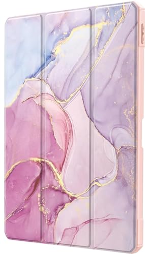 Image of ProElite Case Cover for Apple iPad (A16) 11th /10th Generation (2025 /2022), Transparent case Cover with Pencil Holder for iPad 11th /10th Gen 2025 /2022, Marble Rose Pink
