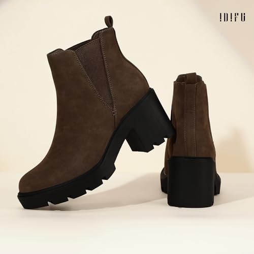 IDIFU IN3 Chelsea Ankle Boots Womens Boots Low Short Block Chunky Thick Heel Fall Boots Ladies Bride Wedding Slip On Closed Round Toe Booties Comfort Cute Trendy Stylish V Shaped Opening Dressy Boots4