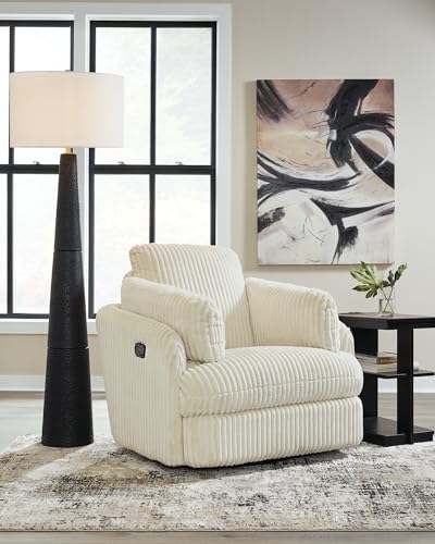 Signature Design by Ashley Tie-Breaker Contemporary Manual Press-Back Swivel Glider Rocker Recliner with 2 Bolster Pillows and Hidden Storage, White - Image 3