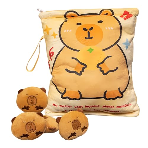 Bolsa para Snacks - Estuche de Bocadillos de Capibara de Peluche | Incluye 4 Muñecos Pequeños Llavero Suave Colgante Para Viajes Escuela Picnic Gelatina Chocolate Caramelo Chips
