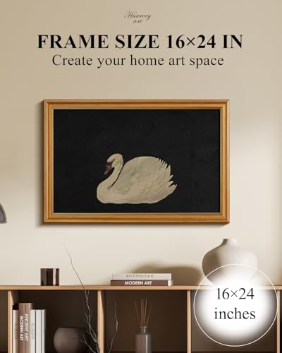 Image of HUARCEY Gold Framed Vintage Wall Art for Living Room, Grace Swan Art Painting Pictures Rustic Animal Bathroom Prints Farmhouse Wall Decor Canvas Swan Shelf Decor for Kitchen Bedroom (Zwaan 16 inchx24 inch)