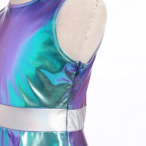 IBAKOM Girl Shiny Metallic Dress Toddler Holographic 80s Sparkly Outfits Kids Alien Halloween 90s Prom Swing Skater Dress4