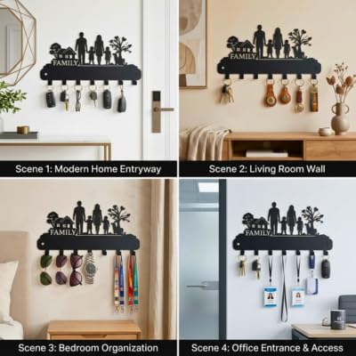 Image of Metal Key Holder Wall Mount - 7 Hooks | Decorative Key Rack & Organizer, Sturdy Hanger for Keys | Stylish Metal Wall Decor Key Hanger for Entryway, Kitchen, Hallway & Room Decor, Gift