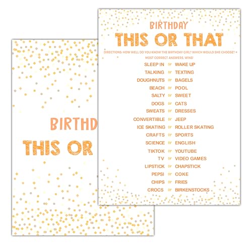 Disfuco Birthday Games For Adults - This Or That Game - Birthday Party Games - Birthday Games - Birthday Party Favors - 30 Cards (birth19)