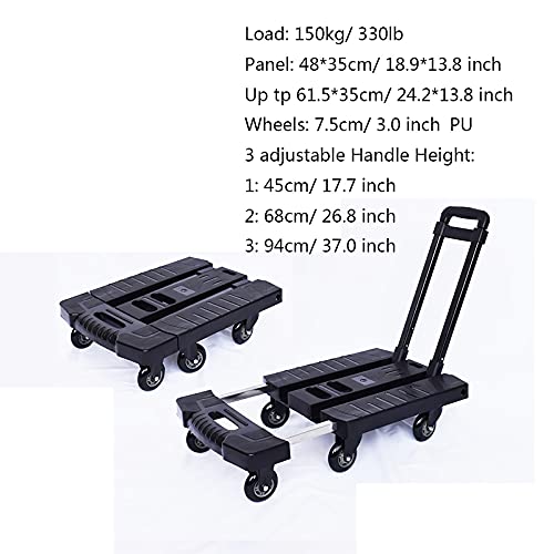 Carretilla de mano plegable de plataforma y 6 ruedas para mudanza de equipaje en el hogar 3