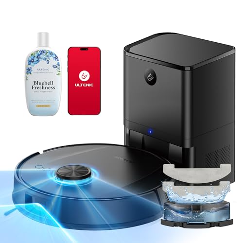 Ultenic T20Pro Robot Aspirapolvere con Laser Lineare Evoluto, Autosvuotamento 10 Settimane, 10000Pa con Boost Automatico Tappeti, Include Detersivo Mughetto, Mappatura LiDAR, Controllo App/Alexa