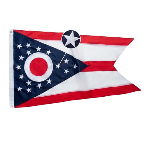 TOPFLAGS Ohio Flag 4x6 Outdoor OH State Flags Embroidered Flag Heavy Duty Sewn Stripes with 2 Brass Grommets