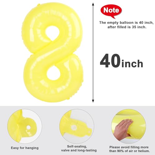 Image of 8 Balloon Numbers Birthday Decorations, 40In Yellow Balloons for Men Women | Eye-catching Appearance, Perfect Decorative Centerpieces, Convenient Self-sealing Structure, Widely for Various Occasions