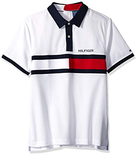 Tommy Hilfiger Men's Adaptive Seated Polo Shirt with Velcro Brand Closure, Bright White, Small