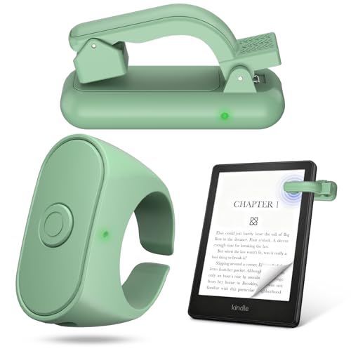 Kindle Page Turner Ring Page Turner for Kindle Paperwhite/Oasis/Scribe No Bluetooth Clip-On Kindle Clicker Camera Remote for iPhone iPad Tablets Case-Friendly for Thick Covers with Storage Bag