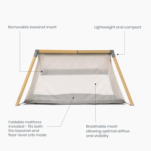 Image of Tutti Bambini CoZee Go 3-in-1 Foldable Baby Playpen, Portable Bassinet & Travel Crib | Playard with Mattress Included | Birth to 3 Years (Oak & Charcoal)