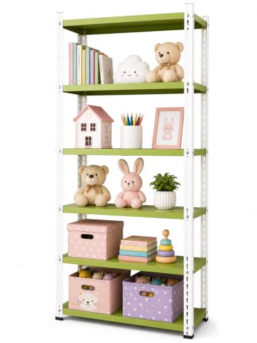 Image of Multipurpose 6 Tier Metal Rack Heavy Powder Coated, Kitchen Shelves for Storage, Metal Shelving Unit Storage Utility fro Home Decor 35Lx9Wx60H Inch (Pista White)