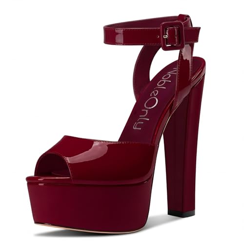 Image of NobleOnly Womens High Block Platform Heel Peep Toe Ankle Strap Sandals Buckle Prom Dress Shoes 5.9 Inches Heels
