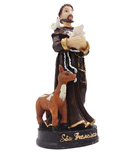 São Francisco De Assis Escultura Em Resina Imagem Santo 15 Cm