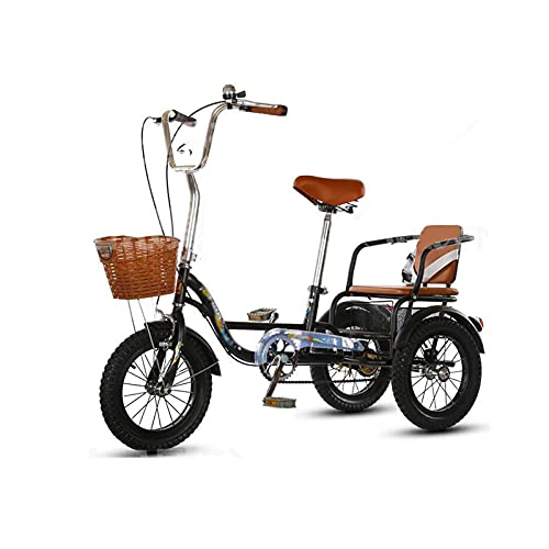 三輪自転車 大人用三輪車 三輪クルーザーバイク 高炭素鋼フレーム 14インチ 大人用自転車 後部座席とショッピングバスケット付き 高齢者 女性 男性 サイクリング ペダリング用