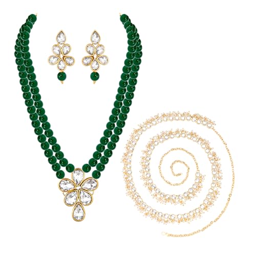 Image of Peora Crystal Faux Pearl Kundan Necklace & Jewellery Set Gift for Women