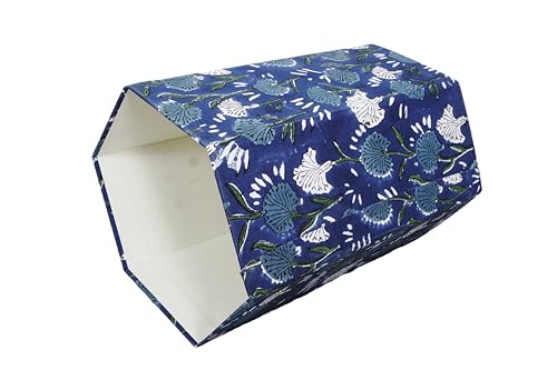 Image of Generic 3.3 Gallon Cotton Hand Block Printed Paper Waste Basket |Small Decorative Trash Can for Housewarming Gifts in Living Room, Bedroom, Bathroom | Eco-Friendly, Plastic-Free (1, BLUE FLOWAR)