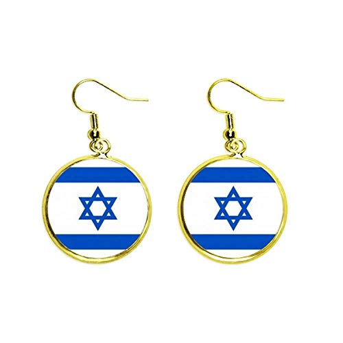 Pendientes de Israel estilo colgante dorado de mujer con bandera nacional de Asia