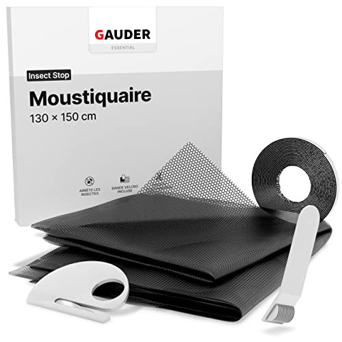 GAUDER Moustiquaire (130 x 150 cm) en polyester | Filet Anti-Moustique avec Bande auto-agrippante | Moustiquaire Fenêtre & Porte