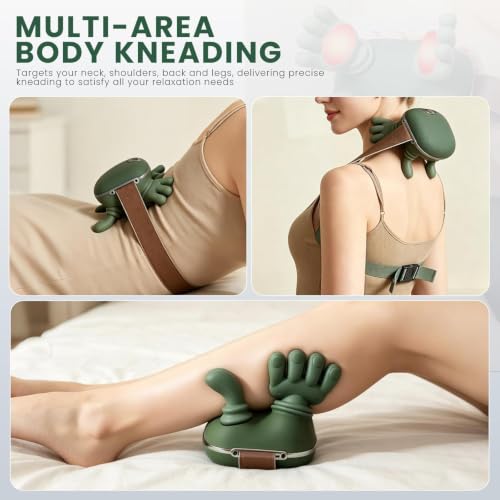 Image of DNY 4D Neck Massager Wireless | Neck Therapy Device with 2 Heat Levels | 3 Modes | USB Rechargeable 2000mAh Battery | Deep Kneading Portable Relaxation Machine (Emerald Green)