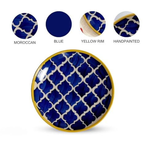 Image of Extra Strong Quarter Serving Ceramic 8.07 Inch Plates, Moroccan Decorative Dinnerware for Snacks, Dessert, Noodles, Small Meals, Salad & Gifting (Navy Blue, Set of 2)
