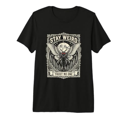 Image of Stay Weird Trust No One Cryptid Mothman Hiking Halloween Premium T-Shirt