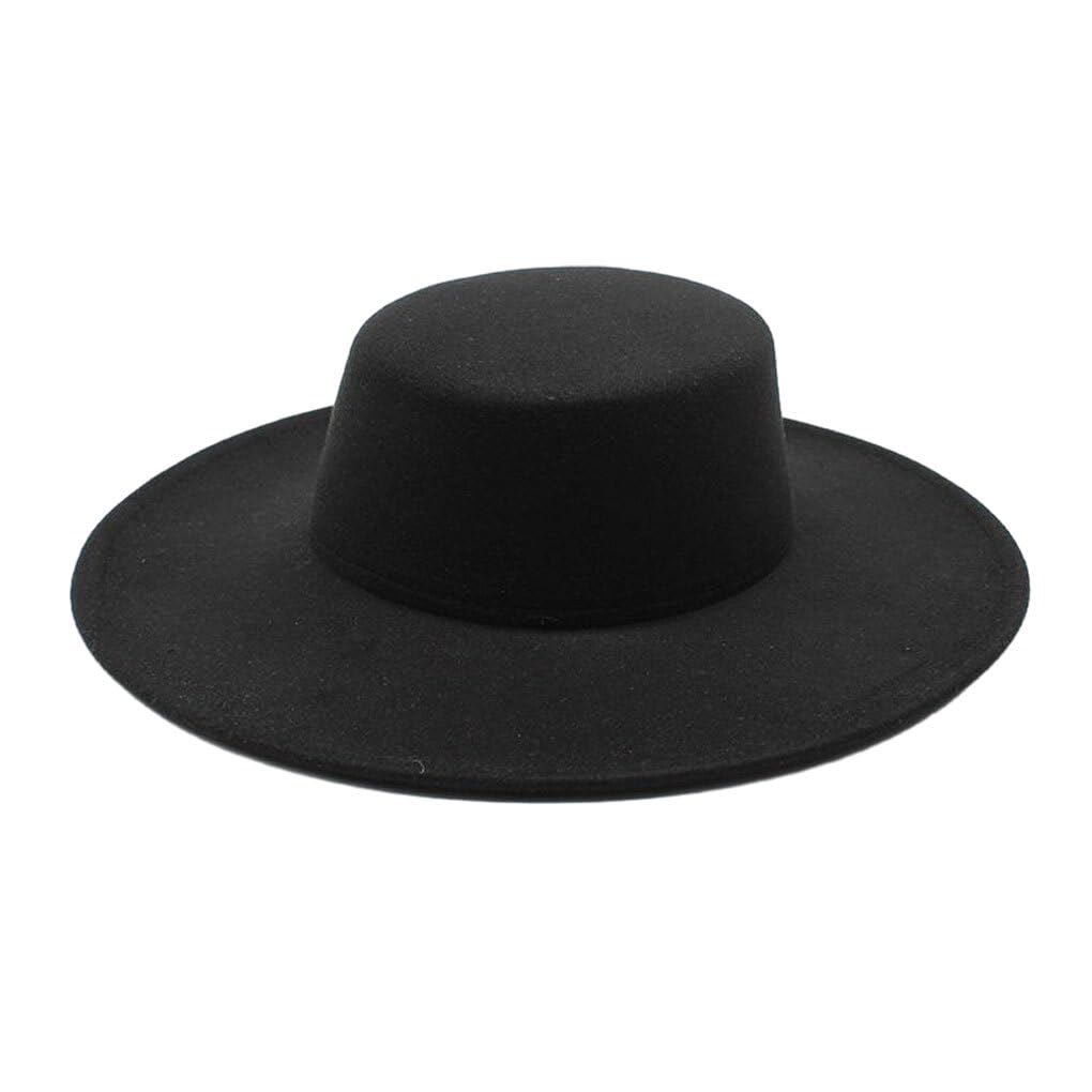 yuwqqoajv Sombrero De Fieltro Negro De Moda De Primera Calidad para Mujer para Un Aspecto Elegante Y Sofisticado Gorra Derby De Iglesia Plana De ala Ancha ala Grande