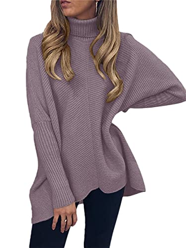 Image of ANRABESS Womens Casual Fall Sweater Turtleneck High Neck Batwing Sleeve Oversized Sweater Dress