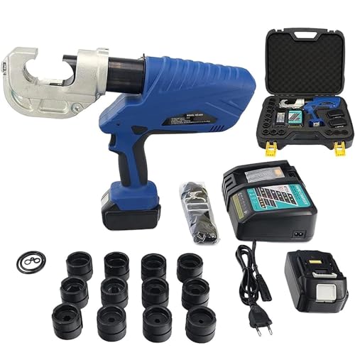 Pinza crimpatrice idraulica – Pinza crimpatrice elettrica ricaricabile per capicorda 16 – 400 mm² con alimentazione a batteria, include 12 paia di matrici per applicazioni industriali