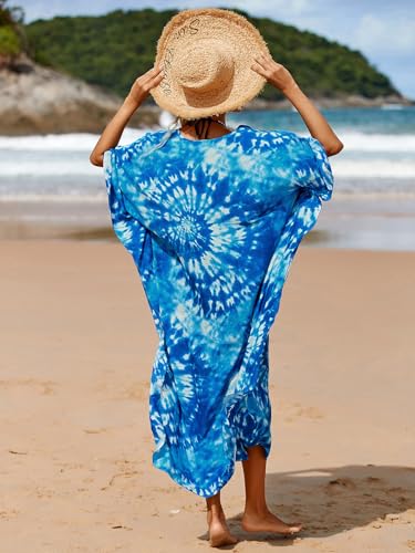 Image of IMAGEKOPE Women's Plus Size Animal Print V-Neck Batwing Kaftan Beach Dress Bathing Suit Cover-Up Loungewear