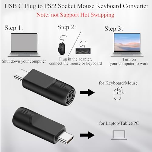 Adaptador USB C a PS2 para mouse y teclado, pack de 2 miniatura 5