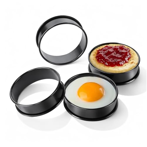 Large Crumpet Rings 4 Packs Egg Frying Ring 9.5cm Dia with 3cm Height, English Muffin Pancake Moulds for Pastry Egg Circles Mcmuffin Maker