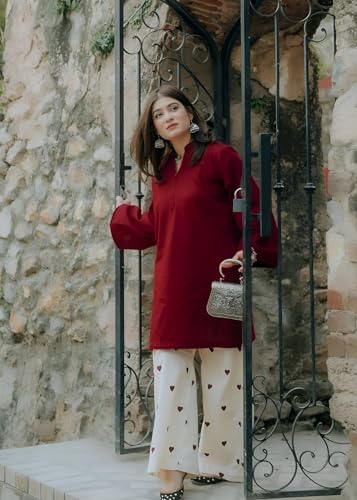 Image of ANNI Designer Farshi Salwar Suit Set for Women Viscose Solid | Co-ords Set for Woman | Kurta Palazzo 2 Piece Outfit | Mandarin Neck Full Sleeve Regular Fit Ethnic Dress Stylish Womens