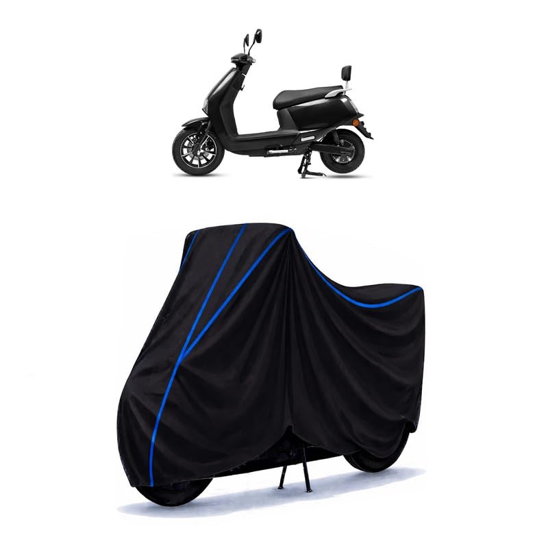 Image of Scooty Cover Water Resistant for V2 | Universal Scooter & Bike Cover | Heavy Duty UV Protection | Dust, Rain & Scratch Protection | Elastic Fit All Weather Indoor Outdoor | Black with Blue Piping