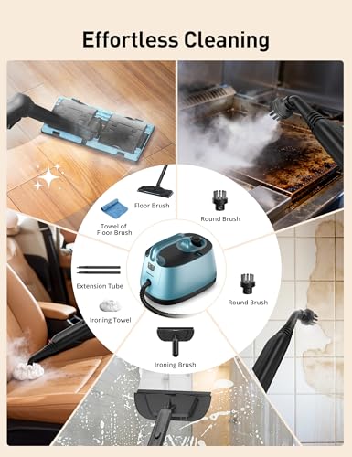 Image of Aspiron Steam Cleaner, 293F 58 PSI Powerful Multipurpose Handheld Steam Mop for Home Use, 21 Attachments, 50Oz Capacity, Heavy Duty Steamer for Carpets, Floors, Cars, Tiles, Crack, Aquamarine