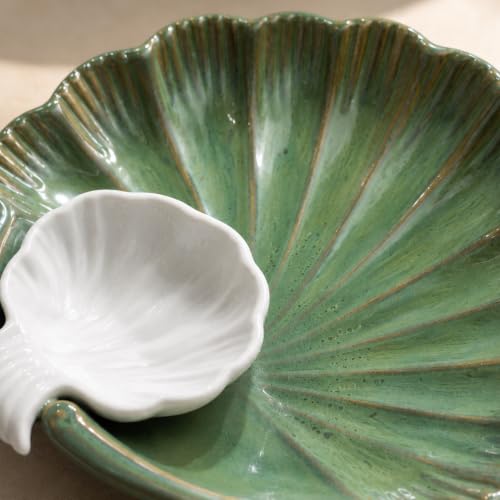 Image of The Earth Store Green Sea Shell Ceramic Platter - Microwave & Dishwasher Safe Serving Platter Ceramic | Platter Plates for Serving Snacks, Appetizers & Desserts for Home, Cafes & Restaurants