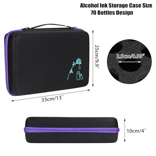 Image of ELLDOO Alcohol Ink Storage Carry Case, Fits up to 70 Bottles, Alcohol Ink Case Miniature Paint Carry Organizer for Ink and Paints with Foam Insert and Inner Storage Pocket, Purple (Ink not Included)