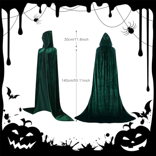 Scinzene Grüner Samt Umhang Mit Kapuze 170cm, Halloween Kostüm Damen, Hexen Kostüm, Herr Der Ringe, Elfen, Ghostface, Für Karneval Halloween Cosplay