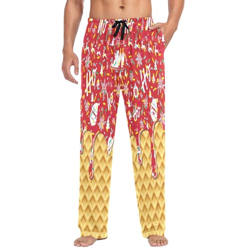 Mens Cotton Pajama Pants Stripes Christmas Tree Heart Sleepwear Pj Bottoms Lightweight Lounge Pants S-XXL