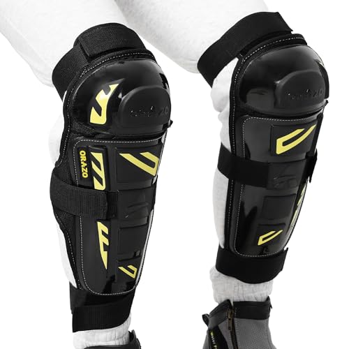 Image of ORAZO Raptor CE Certified Knee & Shin Protector | Level 2 K+L Type B T- | Anti-Slip Straps | Bionic & Asymmetric for Comfort | Made in India (Black Yellow, Regular Straps)