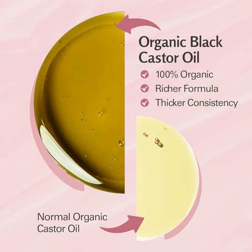 Image of 100% Organic Cold-Pressed Black Castor Oil for Hair Growth, Promotes Thicker Lashes and Eyebrows | Hexane-Free & Unrefined in a 4 fl oz Glass Bottle with Dropper | Eyebrow and Eyeliner Brush Included