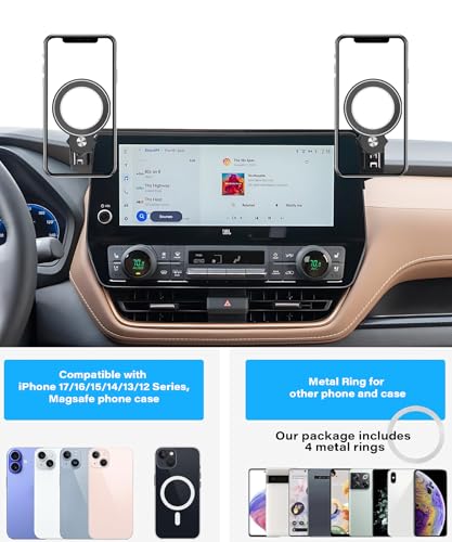 Image of Car Phone Holder for Toyota Grand Highlander / Hybrid 2024-2026 Accessories | 12.3 inch Screen Clip-On MagSafe Strong Magnetic Cell Phone Mount, Dual Slots for Driver & Passenger,360 Rotatable Hands-Free